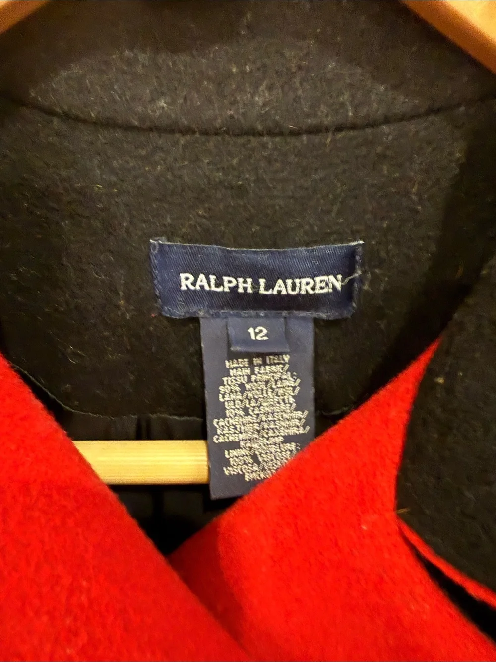 Ralph Lauren Beautiful Double Lined Wool Coat - Black with Red Trim Accents